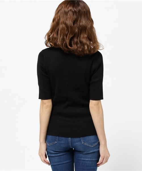 Pierrot（ピエロ）の「【お家で洗える・伸縮性たっぷり】プチハイネック/モックネック 五分袖リブニット（ニット/セーター・レディース・ブラック/ボルドー/チャコール/オフホワイト・L/M）」の7枚目の写真