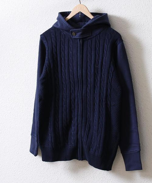 coen（コーエン）の「ニットコンビジップパーカー（パーカー・メンズ・ネイビー/グレー・X-LARGE/LARGE/MEDIUM/SMALL）」の2枚目の写真