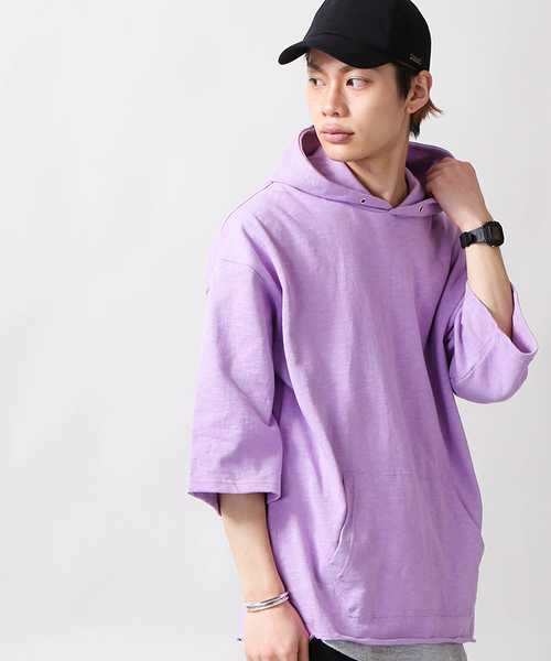 WEGO(ウィゴー)の「WEGO/スラブ裏毛BOXYビッグシルエットプルパーカー(Tシャツ/カットソー・メンズ・スミクロ/ネイビー/オフホワイト/オートミール/ライトイエロー/ライム/ライトピンク/ライトパープル・LARGE/MEDIUM)」の6枚目の写真