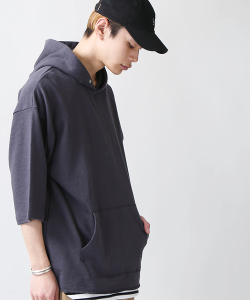 WEGO(ウィゴー)の「WEGO/スラブ裏毛BOXYビッグシルエットプルパーカー(Tシャツ/カットソー・メンズ・スミクロ/ネイビー/オフホワイト/オートミール/ライトイエロー/ライム/ライトピンク/ライトパープル・LARGE/MEDIUM)」の3枚目の写真