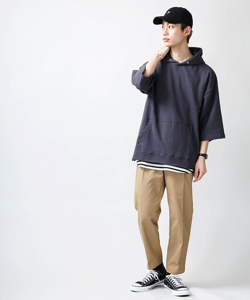 WEGO(ウィゴー)の「WEGO/スラブ裏毛BOXYビッグシルエットプルパーカー(Tシャツ/カットソー・メンズ・スミクロ/ネイビー/オフホワイト/オートミール/ライトイエロー/ライム/ライトピンク/ライトパープル・LARGE/MEDIUM)」の18枚目の写真