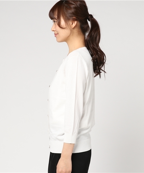 Honeys（ハニーズ）の「７分袖ＵＶ変わりボタンカーディガン（カーディガン/ボレロ・レディース・オフホワイト/ホワイト×ブルー/ブラック/ラベンダー/ホワイト×ネイビー/ピンク/ネイビー/イエロー/サックスブルー・L/M）」の14枚目の写真