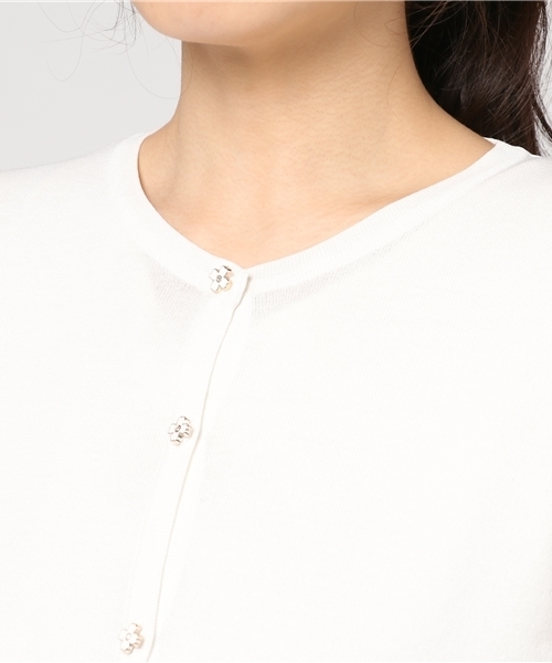 Honeys（ハニーズ）の「７分袖ＵＶ変わりボタンカーディガン（カーディガン/ボレロ・レディース・オフホワイト/ホワイト×ブルー/ブラック/ラベンダー/ホワイト×ネイビー/ピンク/ネイビー/イエロー/サックスブルー・L/M）」の16枚目の写真