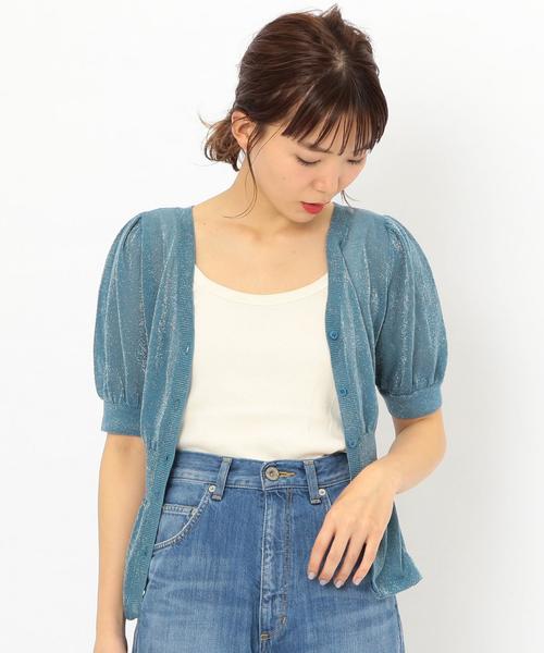 Another Edition(アナザーエディション)の「ラメプレーティングカーディガン(カーディガン/ボレロ・レディース・ベージュ/ターコイズブルー・FREE)」の2枚目の写真