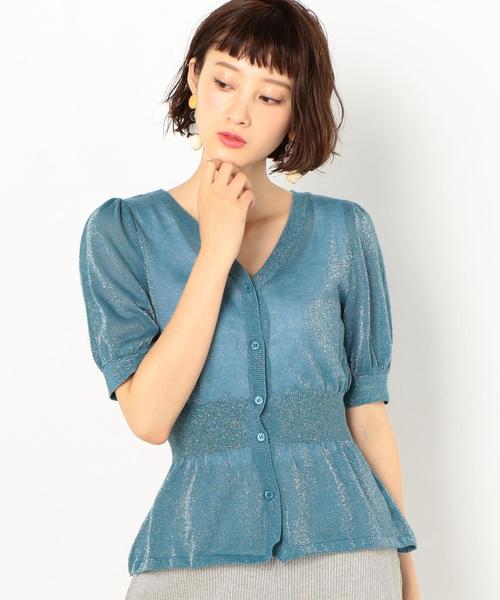 Another Edition(アナザーエディション)の「ラメプレーティングカーディガン(カーディガン/ボレロ・レディース・ベージュ/ターコイズブルー・FREE)」の12枚目の写真