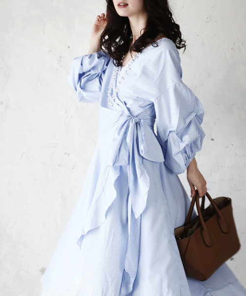 Cawaii カワイイ の ふんわり華やかに映えるストライプ柄ワンピース ワンピース Wear