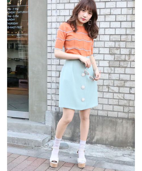 dazzlin（ダズリン）の「アイレットボーダーニットトップス（ニット/セーター・レディース・オフホワイト/オレンジ/ネイビー・FREE）」の18枚目の写真