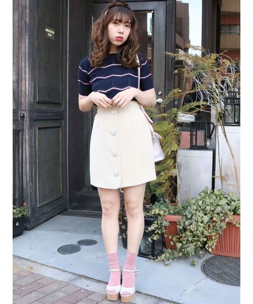 dazzlin（ダズリン）の「アイレットボーダーニットトップス（ニット/セーター・レディース・オフホワイト/オレンジ/ネイビー・FREE）」の13枚目の写真