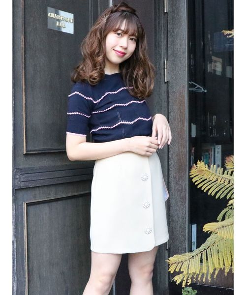 dazzlin（ダズリン）の「アイレットボーダーニットトップス（ニット/セーター・レディース・オフホワイト/オレンジ/ネイビー・FREE）」の10枚目の写真