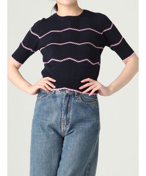 dazzlin（ダズリン）の「アイレットボーダーニットトップス（ニット/セーター・レディース・オフホワイト/オレンジ/ネイビー・FREE）」の19枚目の写真