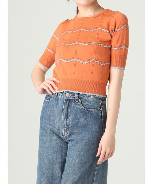 dazzlin（ダズリン）の「アイレットボーダーニットトップス（ニット/セーター・レディース・オフホワイト/オレンジ/ネイビー・FREE）」の16枚目の写真