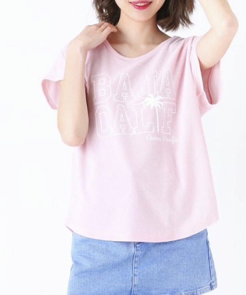Ocean Pacific（オーシャンパシフィック）の「【OP/オーピー】レディースパイルプリントTシャツ/半袖  サーフカジュアル（Tシャツ/カットソー・レディース・ブルー/ヘザーグレー/ネイビー/ピンク・LARGE/MEDIUM）」の4枚目の写真