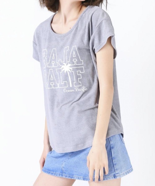 Ocean Pacific（オーシャンパシフィック）の「【OP/オーピー】レディースパイルプリントTシャツ/半袖  サーフカジュアル（Tシャツ/カットソー・レディース・ブルー/ヘザーグレー/ネイビー/ピンク・LARGE/MEDIUM）」の2枚目の写真