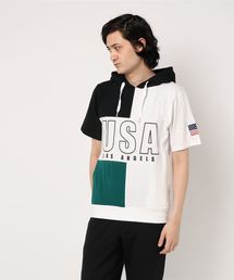 STYLEBLOCK（スタイルブロック）の「星条旗USAロゴプリント切替配色半袖パーカー（パーカー）」