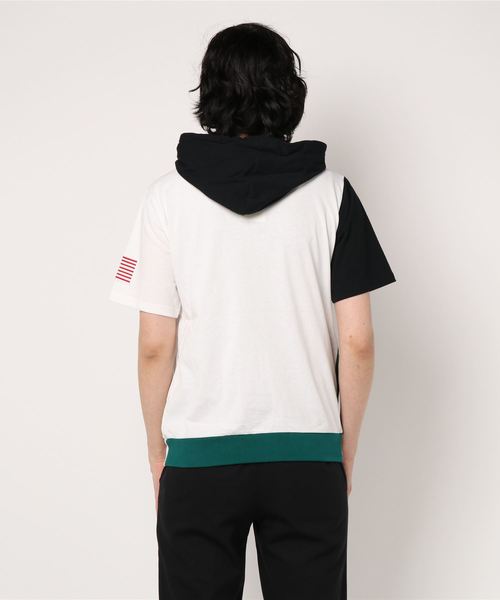 STYLEBLOCK（スタイルブロック）の「星条旗USAロゴプリント切替配色半袖パーカー（パーカー・メンズ・イエロー/グリーン/レッド・L/M）」の5枚目の写真