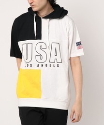 STYLEBLOCK（スタイルブロック）の「星条旗USAロゴプリント切替配色半袖パーカー（パーカー）」