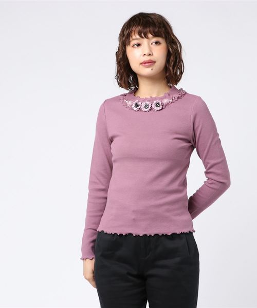 axes femme（アクシーズファム）の「お花ビジュープルオーバー（Tシャツ/カットソー・レディース・ブラック/ピンク系その他/キナリ・MEDIUM）」の6枚目の写真