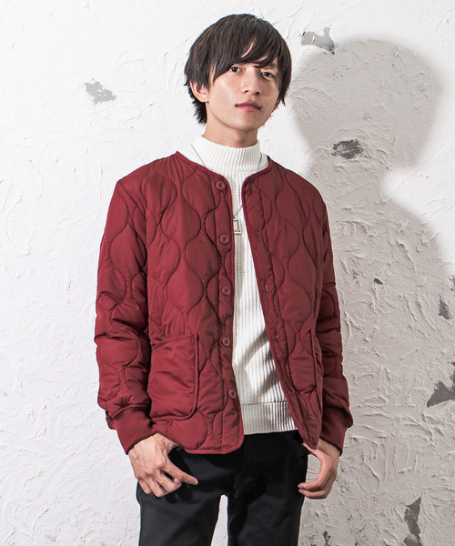 MinoriTY（マイノリティ）の「キルティングノーカラーブルゾン ミリタリージャケット（その他アウター・メンズ・オリーブ/ベージュ/ネイビー/レッド/ブラック・M/L/XL）」の2枚目の写真