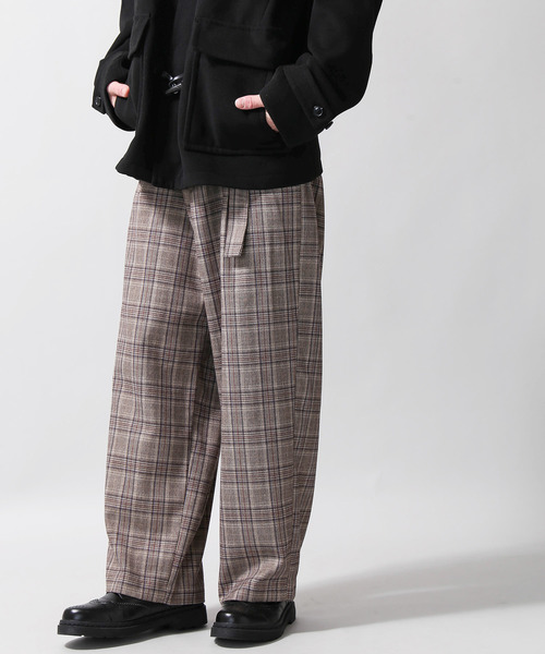 WEGO（ウィゴー）の「WEGO/ベルト付きチェックワイド起毛スラックス（スラックス・メンズ・ブラック系その他2/ブラウン系その他2・SMALL/MEDIUM/LARGE）」の8枚目の写真