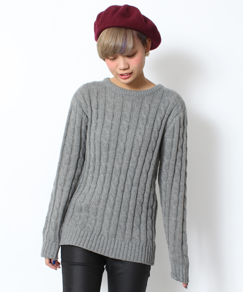 WEGO（ウィゴー）の「WEGO/ケーブル編みニット（ニット/セーター・メンズ・ワイン/ブルー/オフホワイト/グリーン/ネイビー/レッド/杢グレー・SMALL/MEDIUM/LARGE）」の3枚目の写真