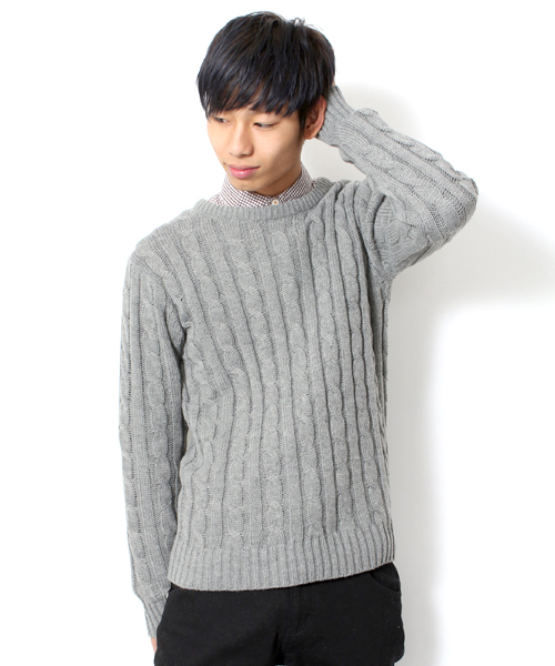 WEGO（ウィゴー）の「WEGO/ケーブル編みニット（ニット/セーター・メンズ・ワイン/ブルー/オフホワイト/グリーン/ネイビー/レッド/杢グレー・SMALL/MEDIUM/LARGE）」の15枚目の写真