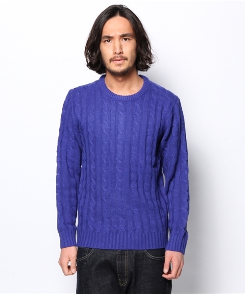 WEGO（ウィゴー）の「WEGO/ケーブル編みニット（ニット/セーター・メンズ・ワイン/ブルー/オフホワイト/グリーン/ネイビー/レッド/杢グレー・SMALL/MEDIUM/LARGE）」の8枚目の写真