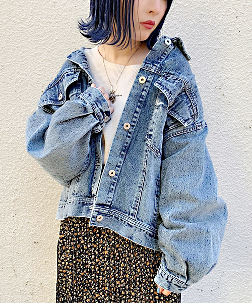 apres jour（アプレジュール）の「BIGポケットＧジャン【ZOZOTOWN限定アイテム】（デニムジャケット・レディース・ブラック/オフホワイト/ケミカルウォッシュ/ダークインディゴブルー・フリー）」の7枚目の写真