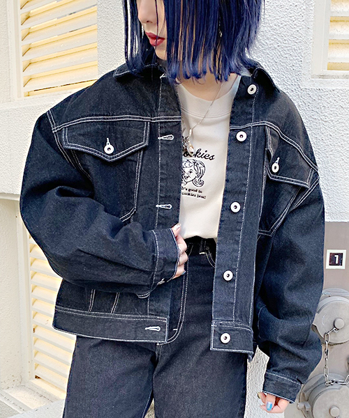 apres jour（アプレジュール）の「BIGポケットＧジャン【ZOZOTOWN限定アイテム】（デニムジャケット・レディース・ブラック/オフホワイト/ケミカルウォッシュ/ダークインディゴブルー・フリー）」の11枚目の写真