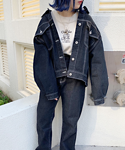 apres jour（アプレジュール）の「BIGポケットＧジャン【ZOZOTOWN限定アイテム】（デニムジャケット・レディース・ブラック/オフホワイト/ケミカルウォッシュ/ダークインディゴブルー・フリー）」の15枚目の写真