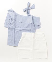 STYLEBLOCK（スタイルブロック）の「ストライプ柄ワンショルダーブラウスミニスカートセットアップ（ワンピース）」