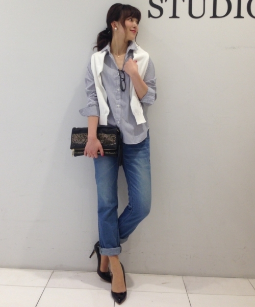 STUDIOUS（ステュディオス）の「STUDIOUS クルーネックカーデ（カーディガン/ボレロ・レディース・グリーン/ブルー/レッド/ホワイト/グレー・FREE）」の2枚目の写真