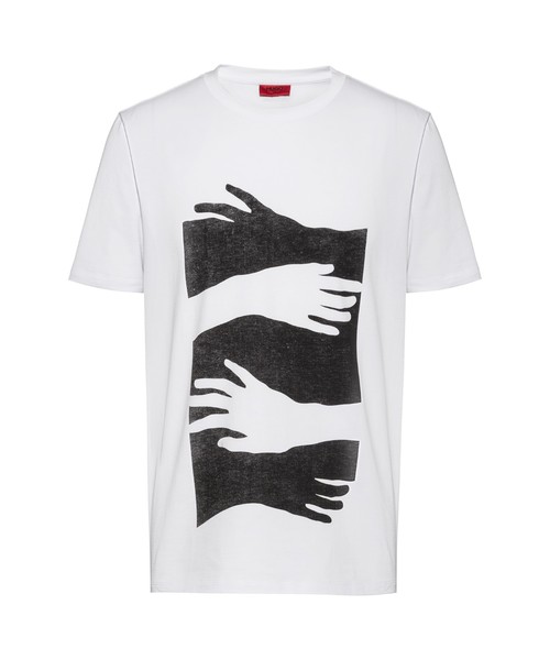HUGO(ヒューゴ)の「レギュラーフィット プリント コットン Tシャツ(Tシャツ/カットソー)」|ホワイト