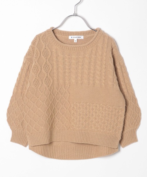 GLOBAL WORK(グローバルワーク)の「【キッズ】ケーブルパッチワークニット(ニット/セーター・キッズ・ライトブルー/ベージュ/オフホワイト・SMALL/MEDIUM/LARGE/X-LARGE/XX-LARGE)」の3枚目の写真