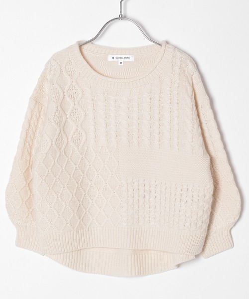 GLOBAL WORK(グローバルワーク)の「【キッズ】ケーブルパッチワークニット(ニット/セーター・キッズ・ライトブルー/ベージュ/オフホワイト・SMALL/MEDIUM/LARGE/X-LARGE/XX-LARGE)」の2枚目の写真
