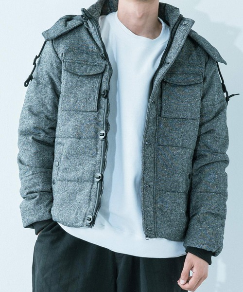 Ressaca(レサーカ)の「ウール混 ツイード中綿ボリュームブルゾン キルティングジャケット(ダウンジャケット/コート)」|グレー