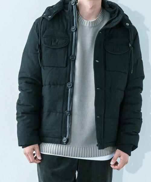 Ressaca(レサーカ)の「ウール混 ツイード中綿ボリュームブルゾン キルティングジャケット(ダウンジャケット/コート)」|ブラック