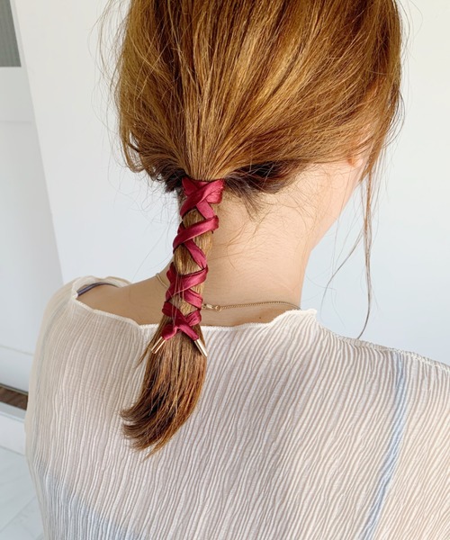 CLEA（クレア）の「”カラバリ豊富”サテン ワイヤー リボン（その他ヘアアクセサリー・レディース・ベージュ/ブラウン/ホワイト/ブラック/サックスブルー/ピンク/ネイビー/パープル/グレー/ワイン・FREE）」の13枚目の写真