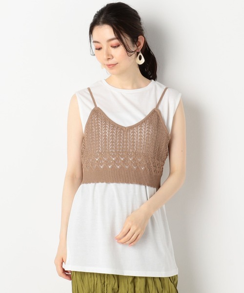 archives(アルシーヴ)の「透かし柄キャミSET(Tシャツ/カットソー・レディース・ネイビー/ベージュ/オフホワイト・MEDIUM)」の1枚目の写真