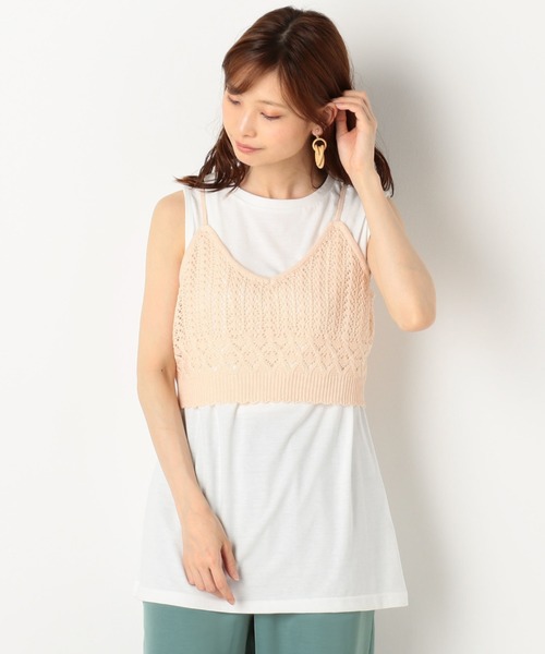 archives(アルシーヴ)の「透かし柄キャミSET(Tシャツ/カットソー・レディース・ネイビー/ベージュ/オフホワイト・MEDIUM)」の2枚目の写真