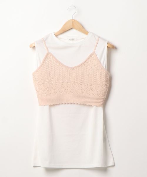 archives(アルシーヴ)の「透かし柄キャミSET(Tシャツ/カットソー・レディース・ネイビー/ベージュ/オフホワイト・MEDIUM)」の6枚目の写真