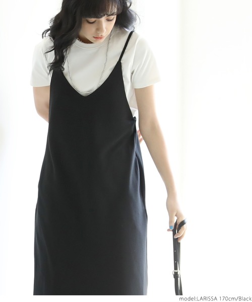 coca(coca)(コカ)の「シンプルストレッチ素材サロペットスカート(サロペット/オーバーオール・レディース・ブラック・ONE SIZE)」の5枚目の写真
