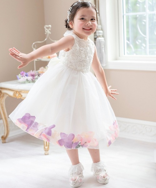 【まめ】DRESCCOドレスコ　ピンクフラワーコットンチュールドレス　90 まめ】DRESCCOドレスコ ピンクフラワーコットンチュールドレス