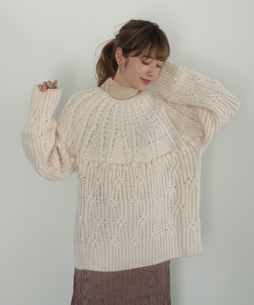 ニット　アイボリー CLEIO（クレイオ）の「【CLEIO】ポップル編みアーチニット（ニット
