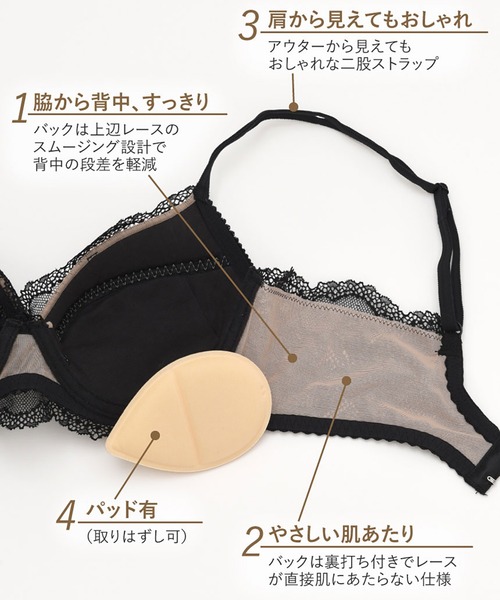 Wing Lesiage（ウイングレシアージュ）の「ブラジャー　「1000シリーズ」（ブラジャー・レディース・ブラック/ターコイズブルー/マスタード/エンジ/ピンク/ブルー/ベージュ/サックスブルー/ライトピンク/グリーン/ナチュラル/ベビーピンク/ネイビー/ブラウン/グレー・B65/B70/C70/B75/C65/C75/B80/C80）」の20枚目の写真