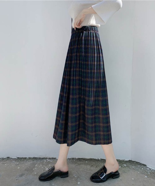MAISON DE THERESE（メゾン ド テレーズ）の「2020年秋冬レディース ソフト起毛チェック柄ギャザースカート（スカート・レディース・ブラック/イエロー/ブルー/グリーン/ブラック系その他/ブルー系その他/イエロー系その他・S/M/L）」の5枚目の写真