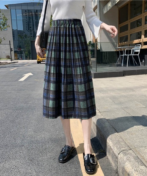 MAISON DE THERESE（メゾン ド テレーズ）の「2020年秋冬レディース ソフト起毛チェック柄ギャザースカート（スカート・レディース・ブラック/イエロー/ブルー/グリーン/ブラック系その他/ブルー系その他/イエロー系その他・S/M/L）」の10枚目の写真