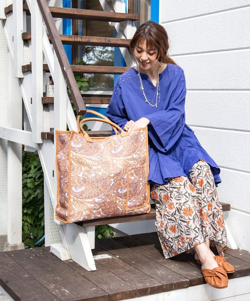 チャイハネ(チャイハネ)の「【チャイハネ】ペイズリー柄BIGトートバッグ(トートバッグ・レディース・ブラウン/ブルー・FREE)」の6枚目の写真