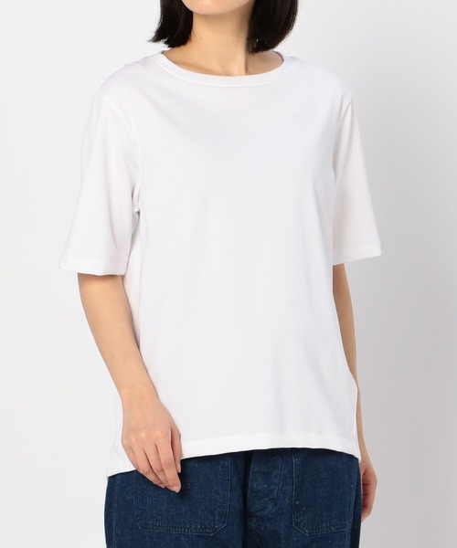 【定価1.2万】アンフィル unfil *バックスリットカットソー*0綿天竺ブラウン濃茶プルオーバー半袖Tシャツ(25-2409-360)【22J42】 unfil 【定価1.2万】アンフィル *バックスリットカットソー*0綿
