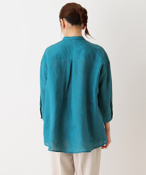 SHOO・LA・RUE（シューラルー）の「◆フレンチリネン100％ゆるバンドカラーシャツ（シャツ/ブラウス・レディース・ホワイト/グリーン・02/03/04）」の10枚目の写真