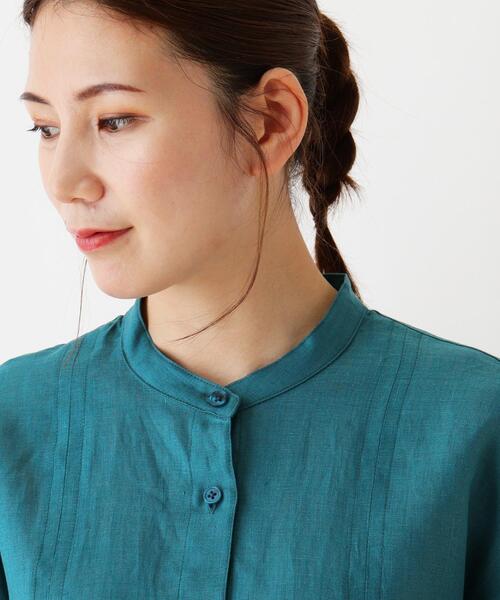 SHOO・LA・RUE（シューラルー）の「◆フレンチリネン100％ゆるバンドカラーシャツ（シャツ/ブラウス・レディース・ホワイト/グリーン・02/03/04）」の7枚目の写真